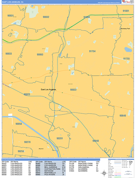 East Los Angeles Wall Map